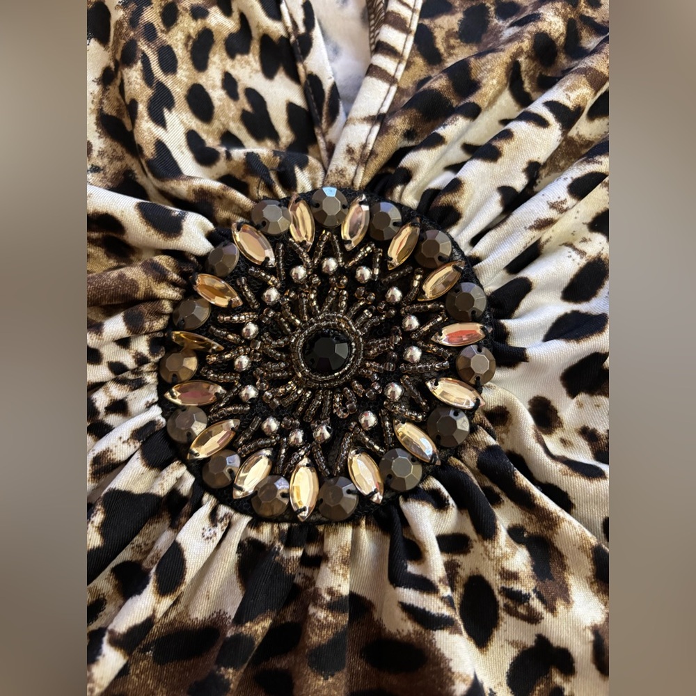 VENUS Leopard Print Cold Shoulder Top with Jewel Accent - Picture 6 of 9